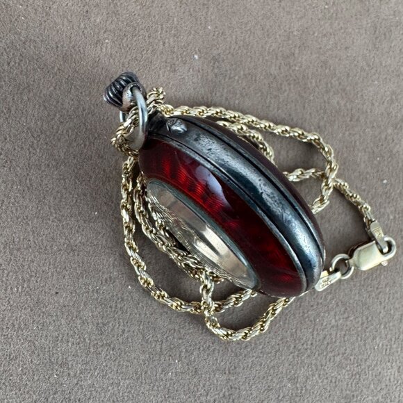 Antique 1906 Swiss Made .935 Silver Ladies Pocket Colorful Floral Enamel Watch - Picture 5 of 8